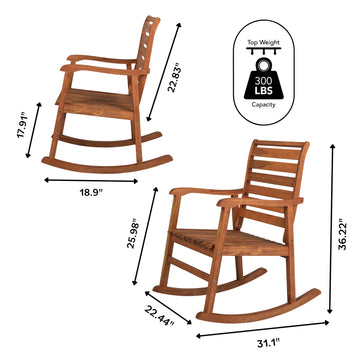 Carey Modern Slat-Back 300-Lbs Support Acacia Wood Patio Outdoor Rocking Chair - JONATHAN Y